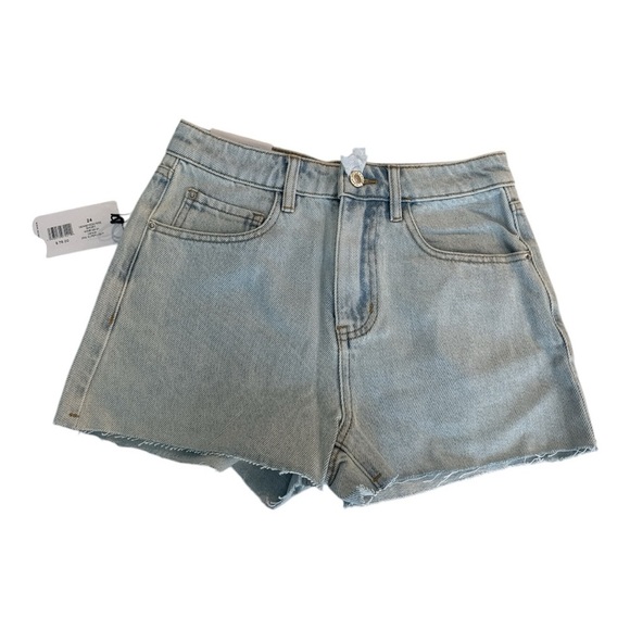 WeWoreWhat Pants - WeWoreWhat Blue High-Waisted Jean Shorts with Frayed Hem